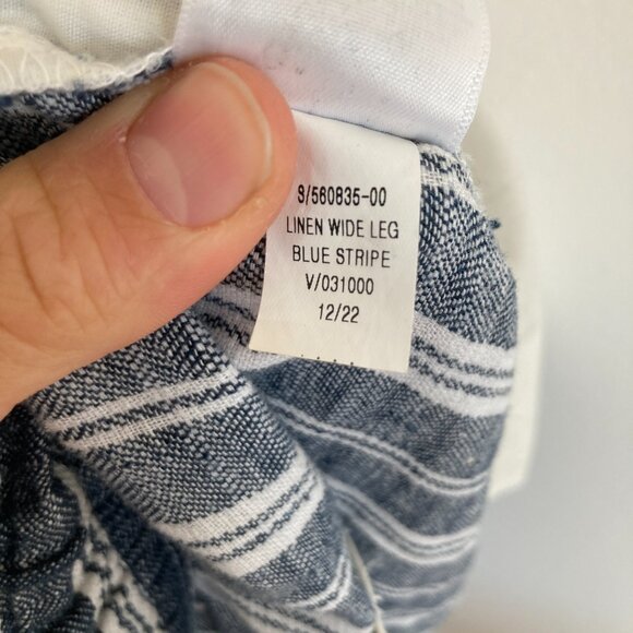 Old Navy Linen Blend Wide Leg Striped Pants Navy Blue Beach Vacation Large - Picture 8 of 8